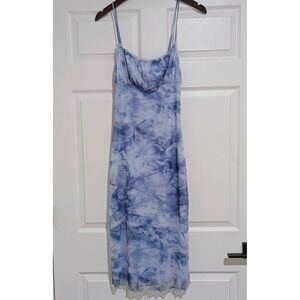 Princess‎ Polly Blue Y2K Baby Doll Mesh Ruched Lace Trim Midi Dress Womens US 6